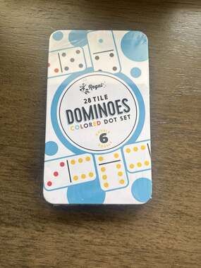 Regal Games 28 Tile Double 6 Dominoes Colored Dot Set in Tin